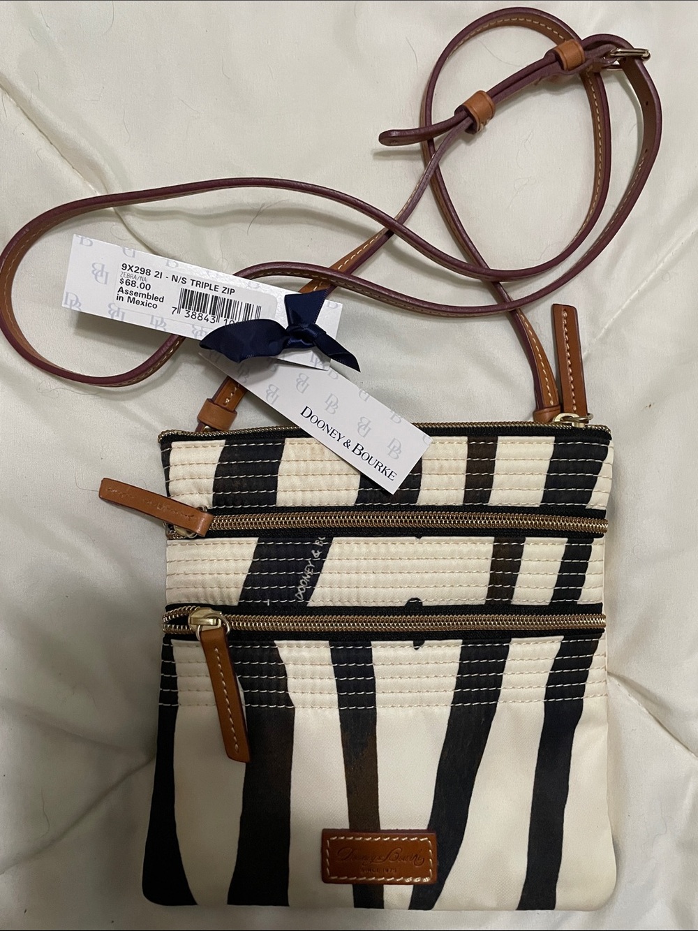 Dooney & Bourke Black and Cream Triple Zip Crossbody Bag